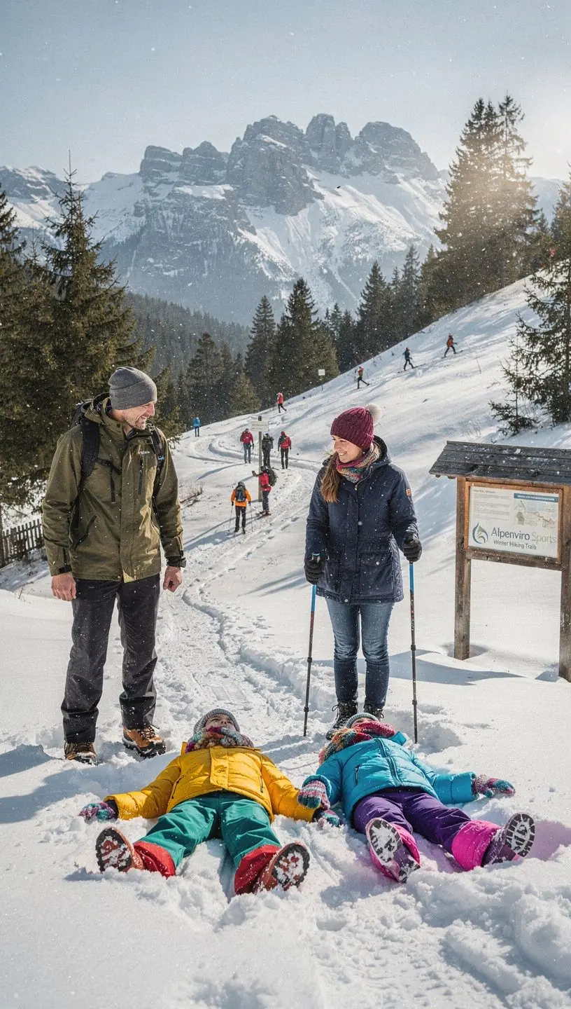 Schneebedeckte Berge mit Skifahrern, die die Pisten hinunterfahren.